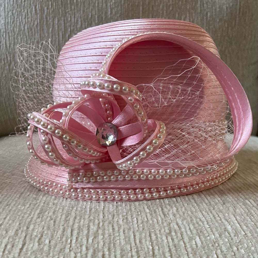 New Pink with pearls fancy statement hat.